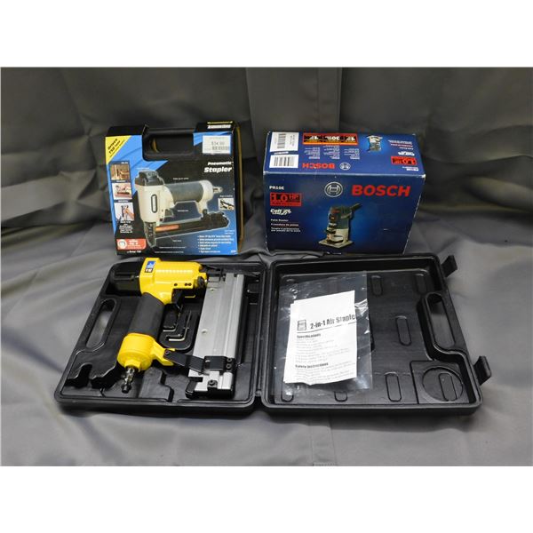 Lot of 3 Bosch Palm Router, Power Fist 2in1 Air Stapler and Pneumatic