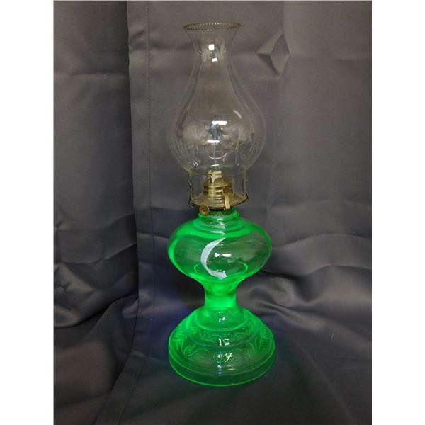 Antique Uranium Glass Oil Lamp