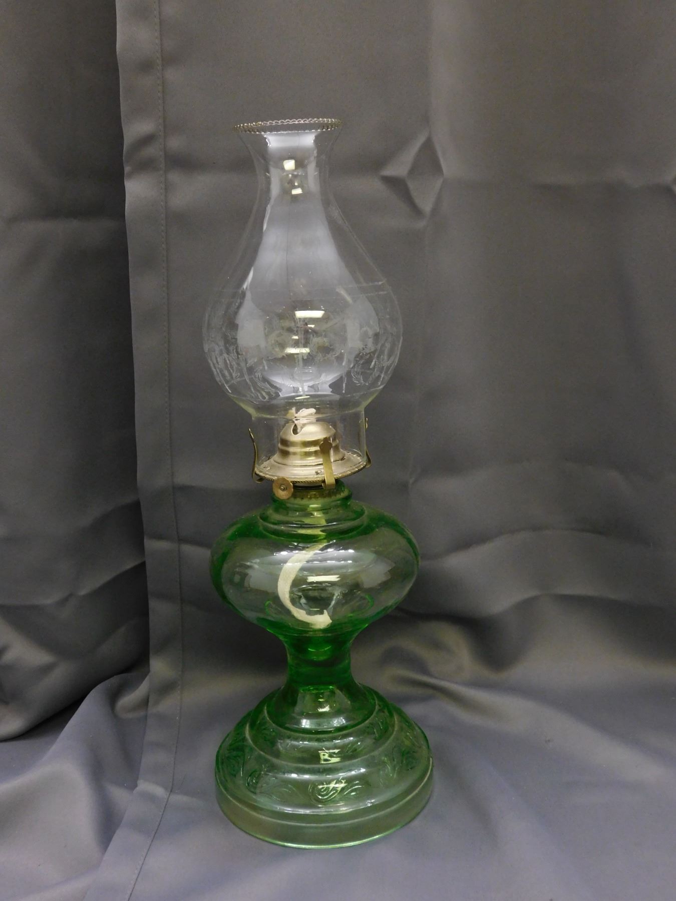 Antique Uranium Glass Oil Lamp
