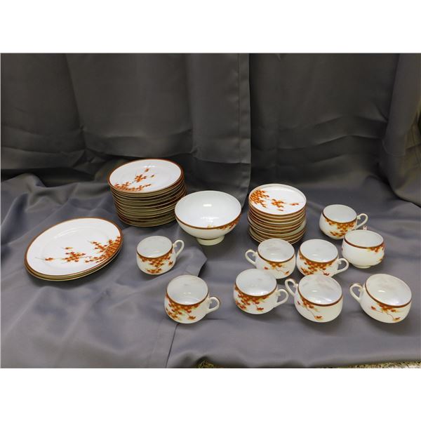 Lot of 33 Maple Leaf Asian Bone China Tea Cups, Saucers, Plates, Etc