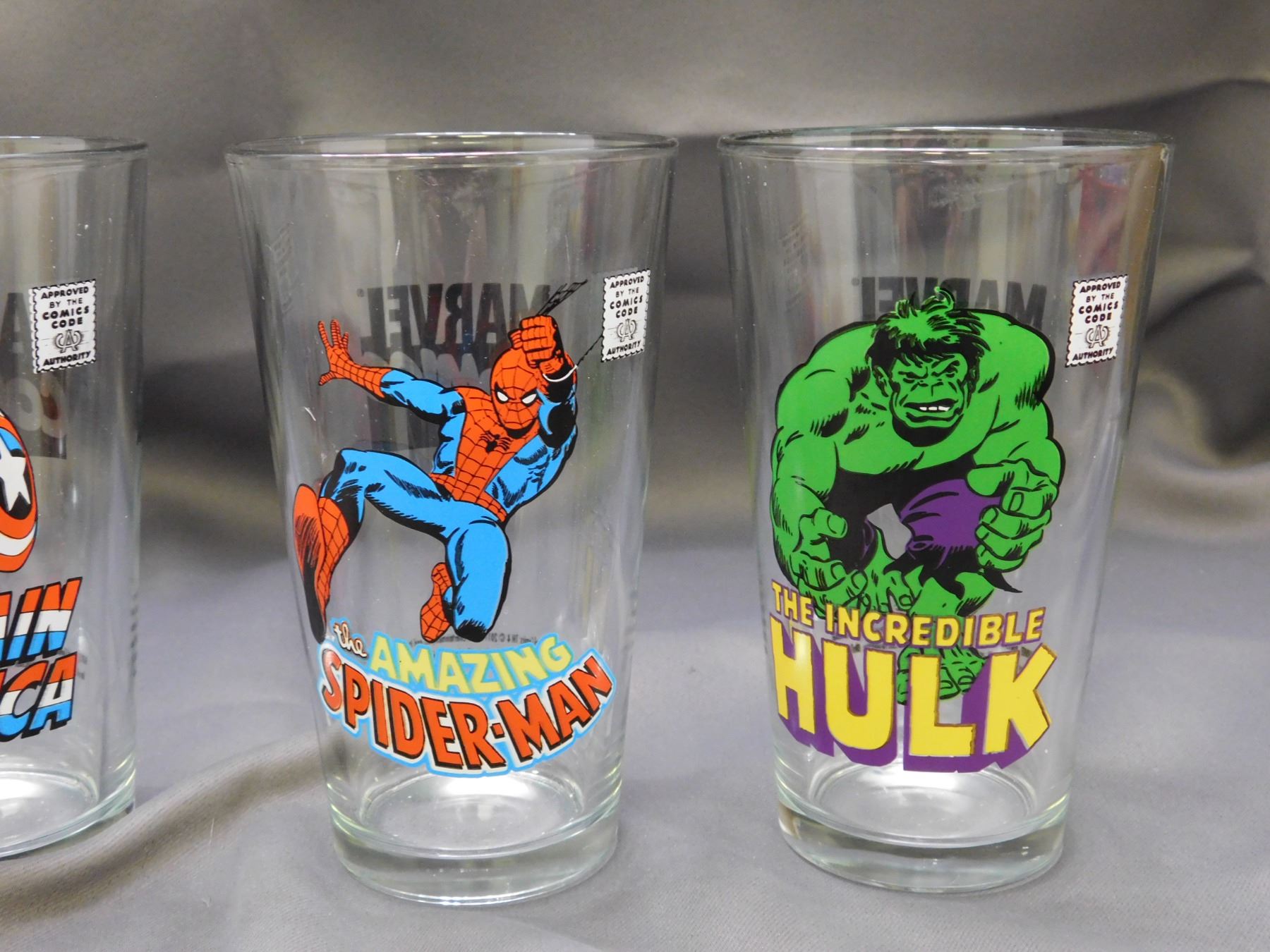 Lot of 3 Superhero Marvel Comics Glass Mugs The Hulk, Spider-Man and ...