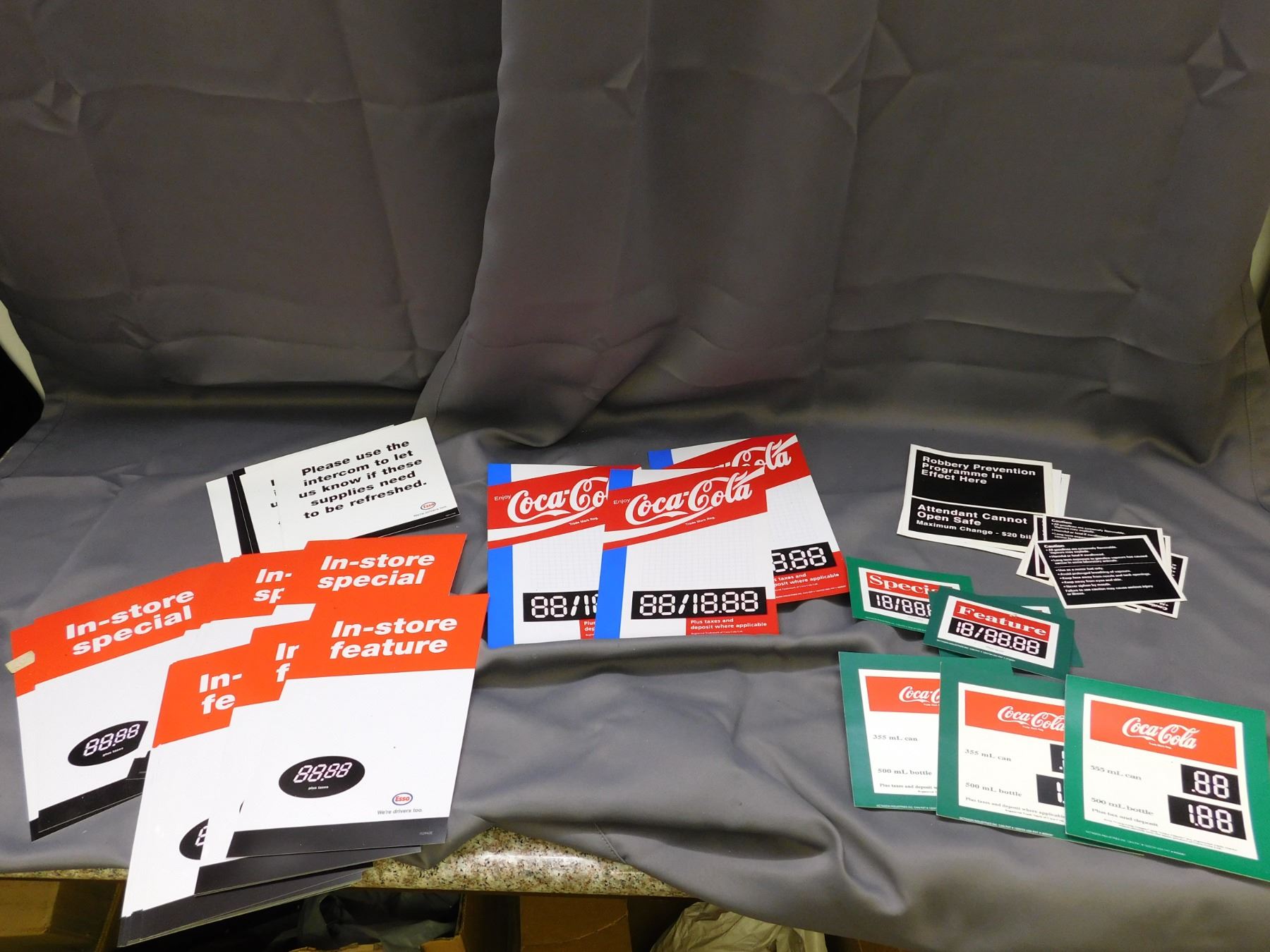 Lot of Coca Cola, ESSO, Caution Signage for Store Windows, Wall Decals ...