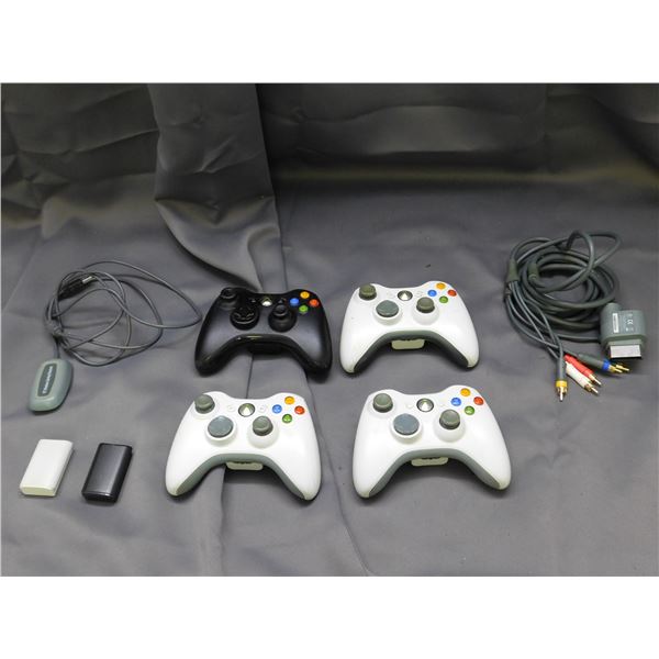 Lot of Xbox 360 Controllers, Rechargeable Batteries, Component Video