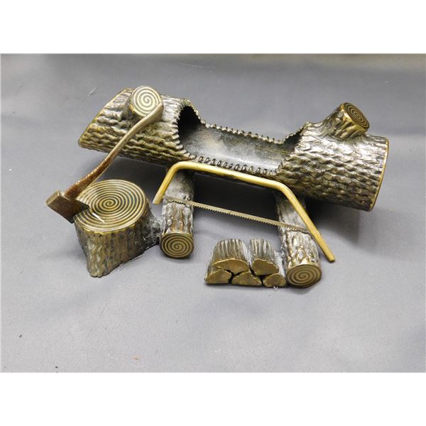 Vintage Cast Metal Lumberjack Ashtray Folk Art Trinket Dish