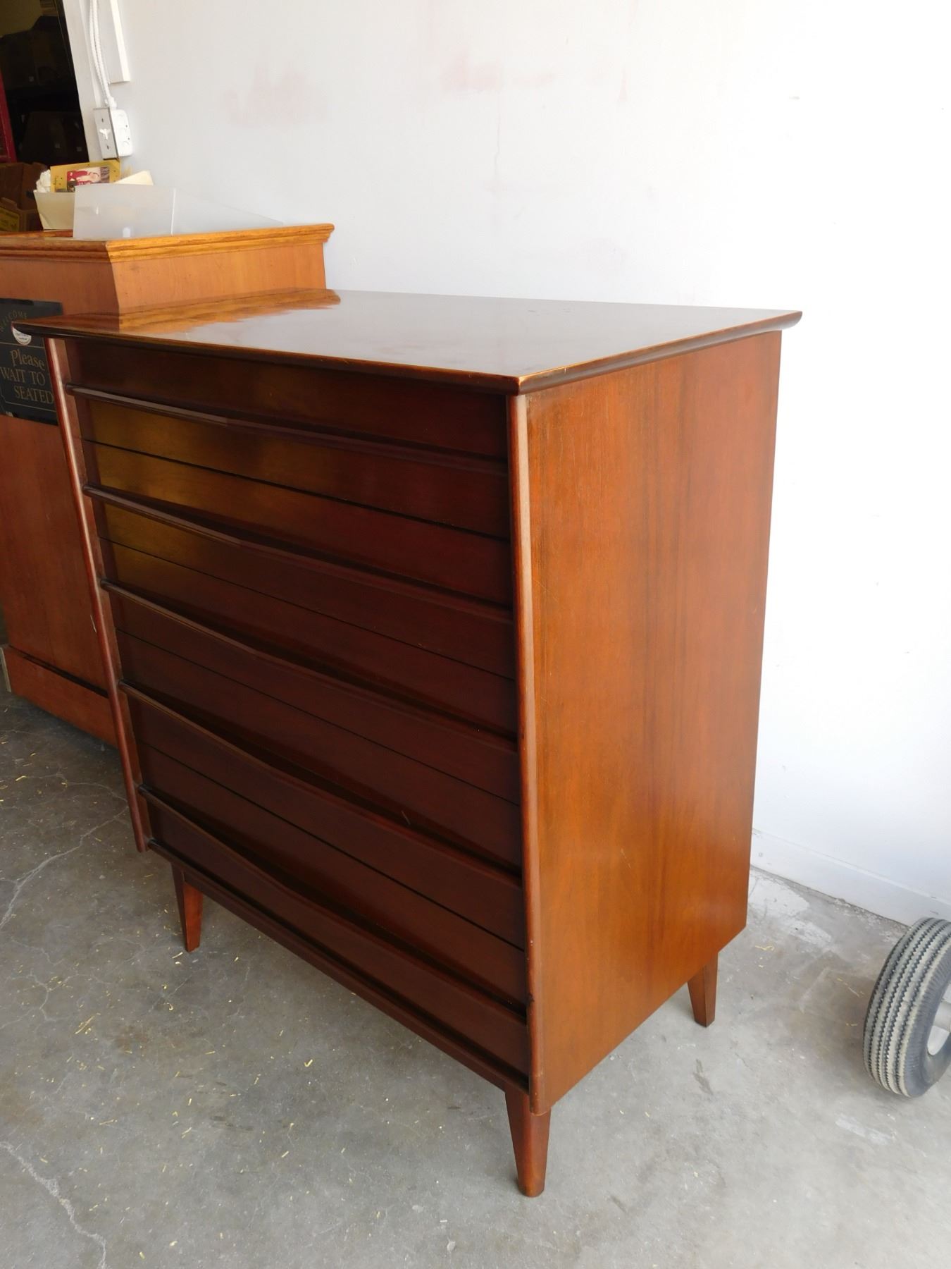 Gibbard Walnut MCM Mid Century Modern 5 Drawer Tall Boy Dresser Bedroom