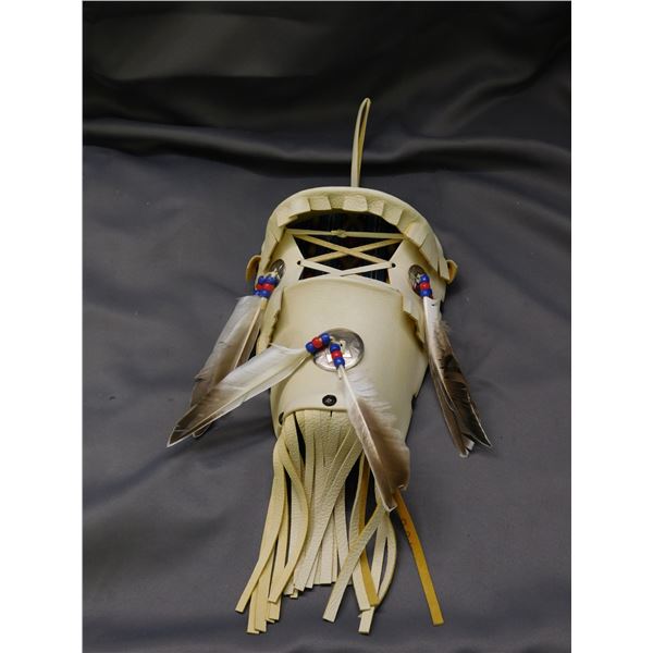 Aboriginal Native Wall Decor Leather Feathers and Beads Cradleboard