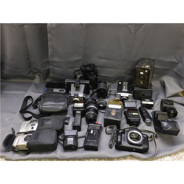 Box of Vintage Cameras & Lenses UNTESTED