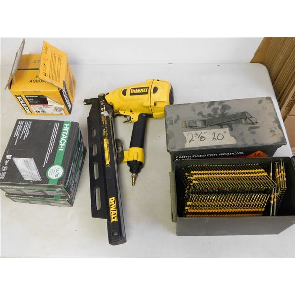Lot of DeWalt D51844 Full Round Head Framing Air Nailer with THOUSANDS of Nails & Ammo Boxes