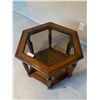Image 2 : Wooden Hexagonal Side Table - Glass Top and Rattan-Style Base