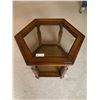 Image 1 : Wooden Hexagonal Side Table - Glass Top and Rattan-Style Base