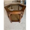 Image 2 : Wooden Hexagonal Side Table - Glass Top and Rattan-Style Base