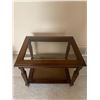 Image 1 : Wooden Side Table - Glass-Top & Rattan-Style Base