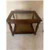 Image 2 : Wooden Side Table - Glass-Top & Rattan-Style Base