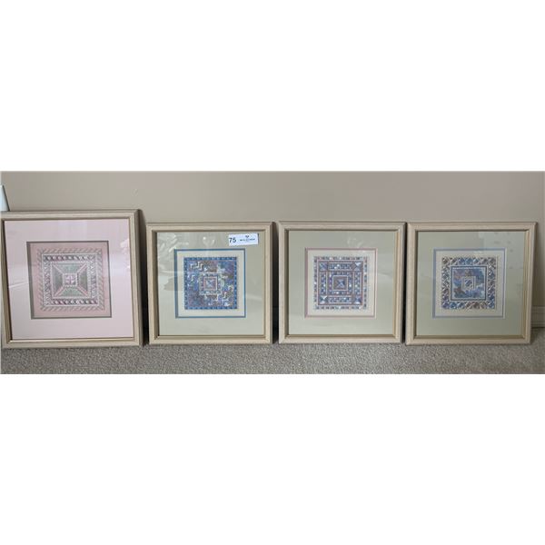 Set of Four Square-Framed Petit Point Artworks