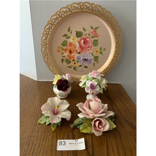 Assortment of  Floral Collectibles - Hand-Painted Dish, Capodimonte, Crown Staffordshire, & More!