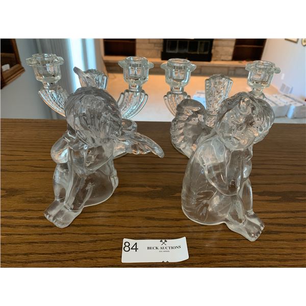 Pair of Angel Baby & Ornate Glass Candleholders