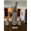 Image 2 : Ceramic Woman Statue Made By Nao (Spain) & Two Angel Baby Statues