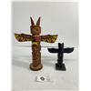 Image 1 : 2 Vintage 1950's Hand Carved Totems - Signed C.August, Duncan BC & One Unsigned