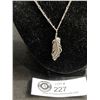 Image 2 : Sterling Silver Vintage Feather Pdt w/ Tiny Set Stones & Sterling Chain