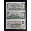 Image 2 : 3 Vintage 1 Dollar Canadian Bills - 1954, 1967, 1973