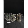 Image 1 : Lot Of Korean Tiger Pewter Mugs & Etched Ship Glass Mugs