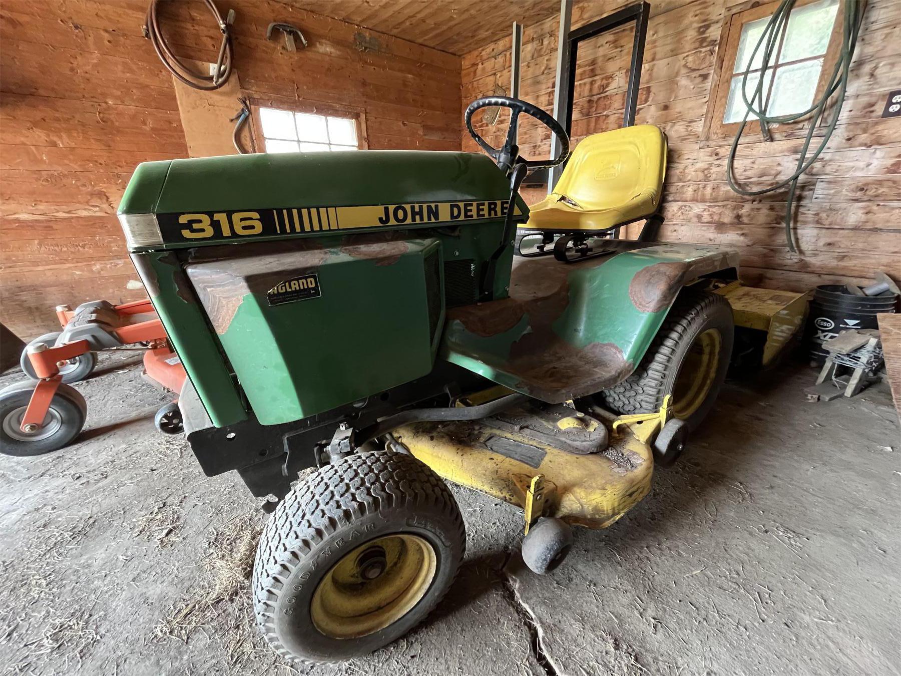 John Deere 316 Mower with Rototiller, Hookups for snow blower