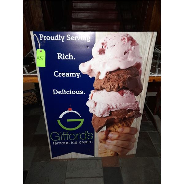 The Fireplace Restaurant - Gifford's Famous Ice Cream Large Sign