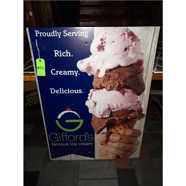 The Fireplace Restaurant - Gifford's Famous Ice Cream Large Sign