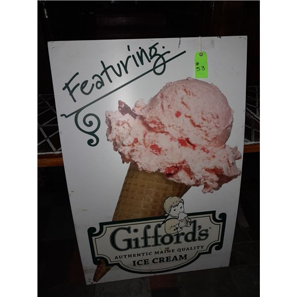 The Fireplace Restaurant - Gifford's Authentic Maine Quality Ice Cream Large Sign