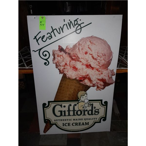 The Fireplace Restaurant - Gifford's Authentic Maine Quality Ice Cream Large Sign