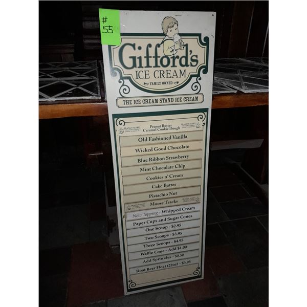The Fireplace Restaurant - Gifford's Ice Cream Menu Board Sign With Flavor Inserts