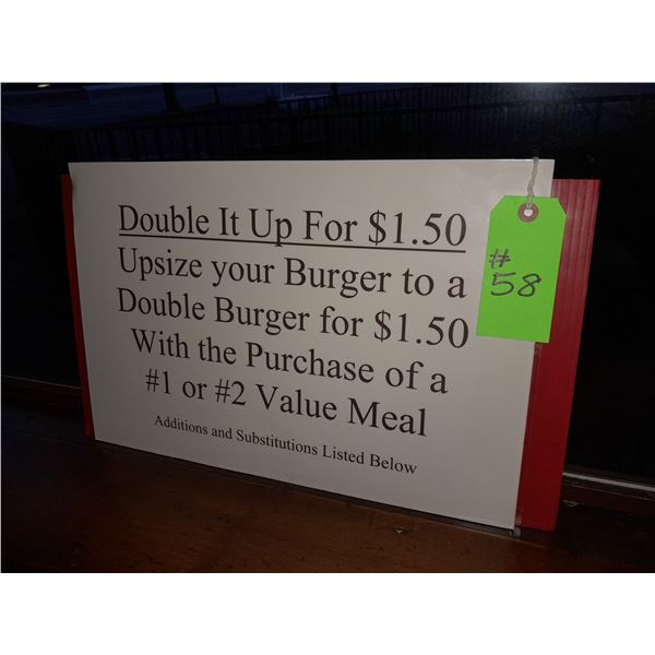 The Fireplace Restaurant - "Double It Up" Burger Sign