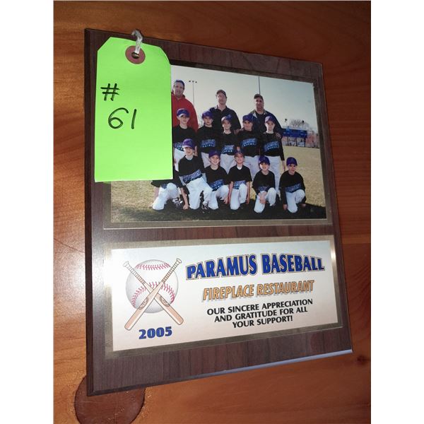 The Fireplace Restaurant - Paramus Baseball Team Plaque (2005)