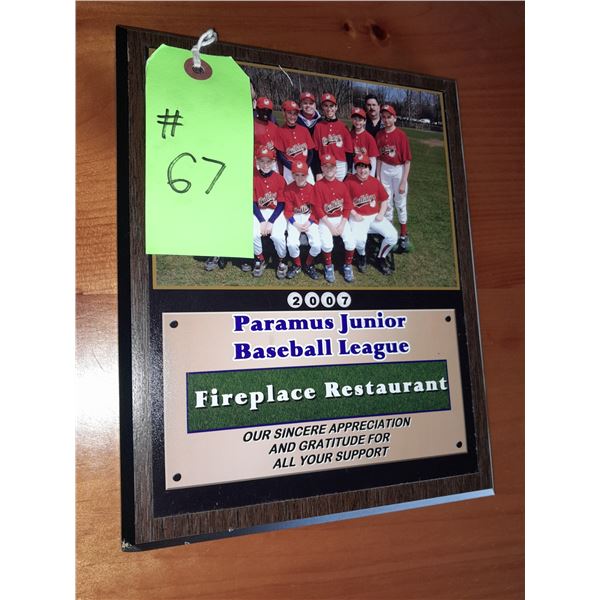 The Fireplace Restaurant - Paramus Baseball Team Plaque (2007)