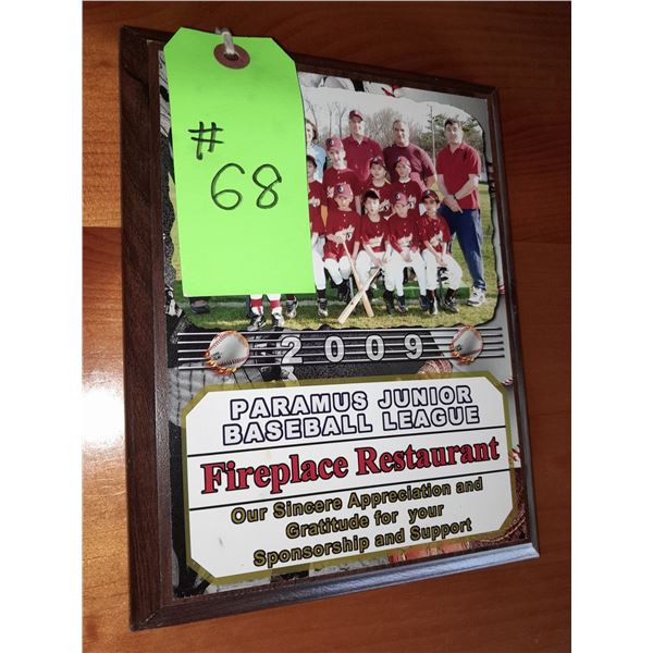 The Fireplace Restaurant - Paramus Baseball Team Plaque (2009)