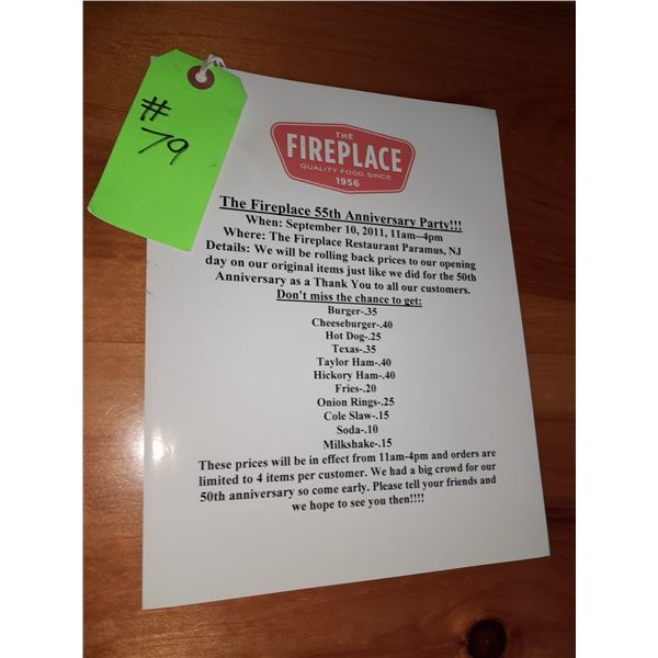 The Fireplace Restaurant - 55th Anniversary Party Poster/Flyer
