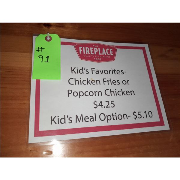 The Fireplace Restaurant - "Kid's Favorites" Sign