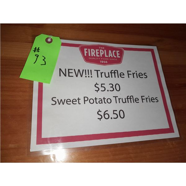 The Fireplace Restaurant - "NEW!!! Truffle Fries" Sign