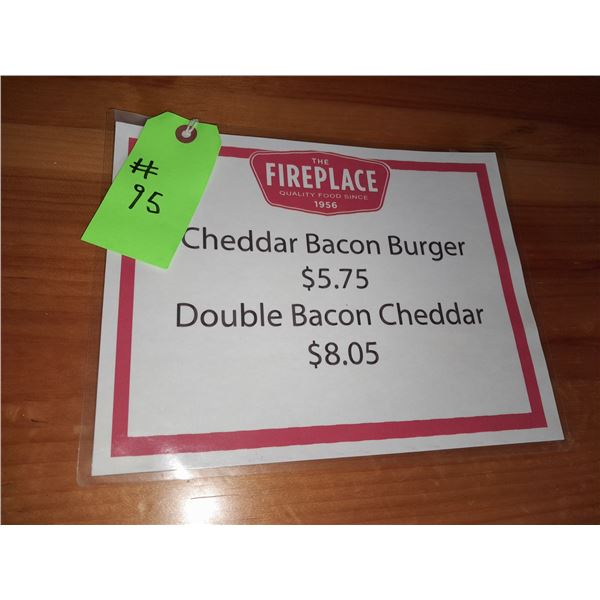 The Fireplace Restaurant - "Cheddar Bacon Burger" Sign