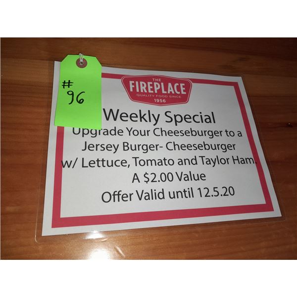 The Fireplace Restaurant - "Weekly Specials" Sign