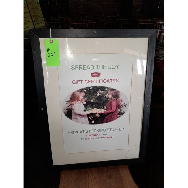 The Fireplace Restaurant - Gift Certificate Framed Sign