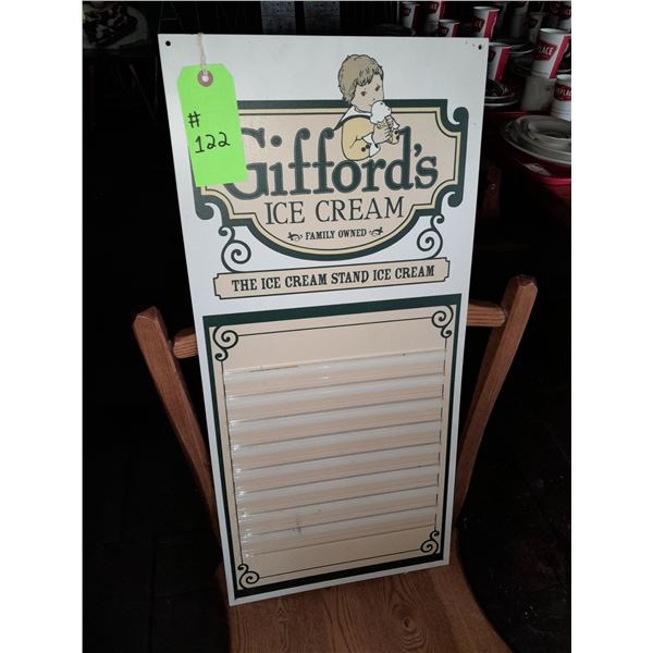 The Fireplace Restaurant - Gifford's Famous Ice Cream Menu Board Flavor Sign