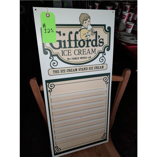 The Fireplace Restaurant - Gifford's Famous Ice Cream Menu Board Flavor Sign