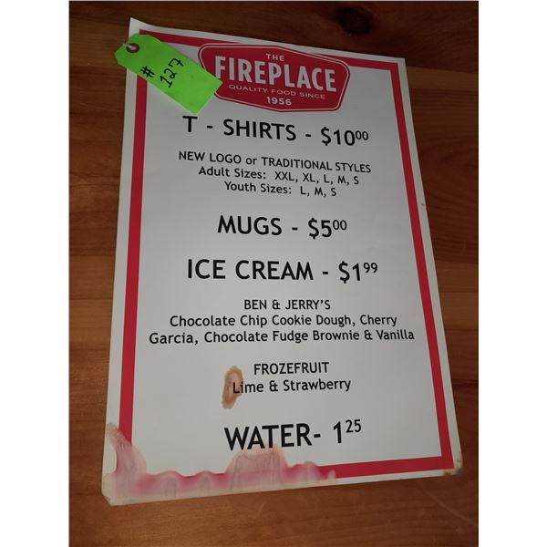 The Fireplace Restaurant - T-Shirts, Mugs, Ice Cream, and Water Sign
