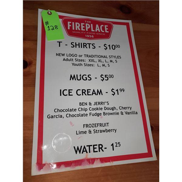 The Fireplace Restaurant - T-Shirts, Mugs, Ice Cream, and Water Sign
