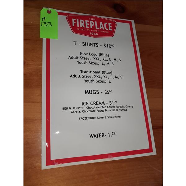 The Fireplace Restaurant - T-Shirts, Mugs, Ice Cream, and Water Sign