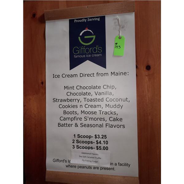 The Fireplace Restaurant - Gifford's Ice Cream Flavors Hanging Banner