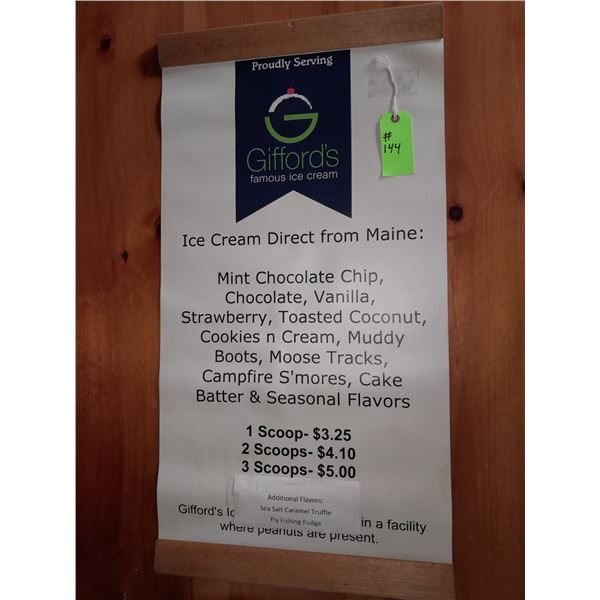 The Fireplace Restaurant - Gifford's Ice Cream Flavors Hanging Banner