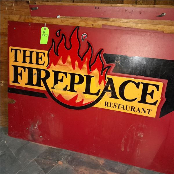 Original The Fireplace Restaurant - Vintage "The Fireplace Restaurant" Painted Wooden Sign