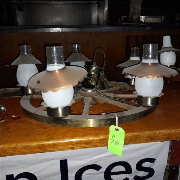 Original The Fireplace Restaurant - 5 Globe Wagon Wheel Chandelier